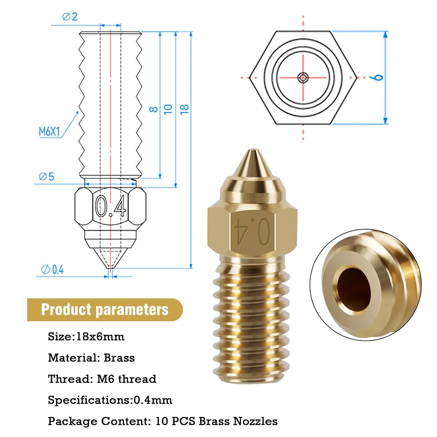 5/10PCS Elegoo Neptune 4, Neptune 4 Pro 핫 엔드 노즐 교체 부품 용 3D 프린터 0.4mm 고속 황동 노즐 키트