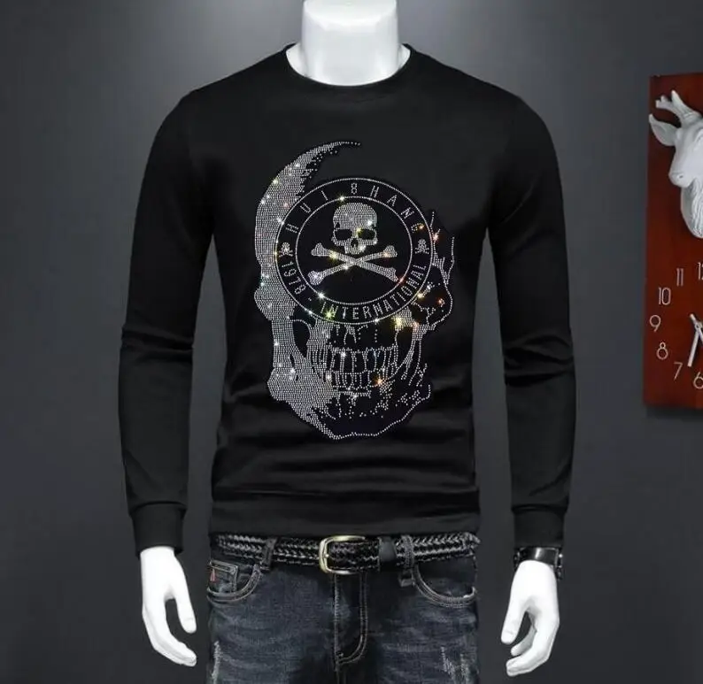 

Men's Anime Skulls Sweatshirt Men Fashion Designer Rhinestone Hoody Casual Streetwear Tops Sweats