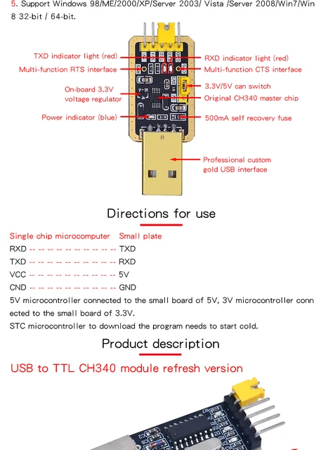 Módulo Ch340, Usb Para Ttl Ch340g, Upgrade De Download De Placa De.