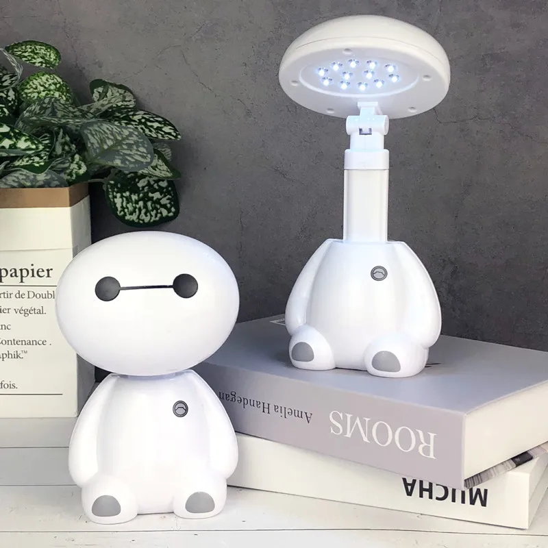 Big White Charging Table Lamp LED Eye Protection Student Learning Cartoon Night Light Retractable Folding Bedroom |