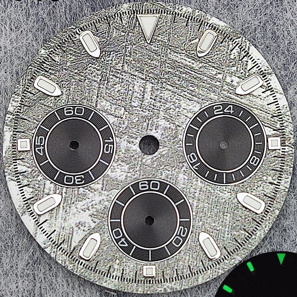 29.5mm Green Luminous Chronograph Dial with 6 Hands for Quartz Movement Watches