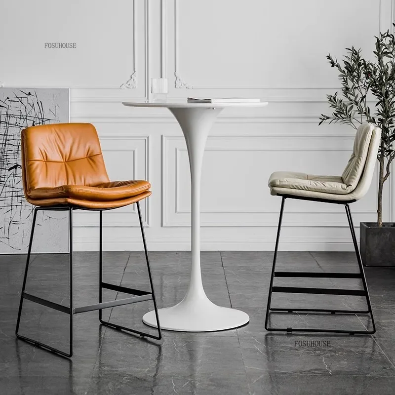 Nordic Metal Bar Chairs for Bars Waterproof Back Thick Cushion High Stool Light Luxury Simple Household Bar Chair for Cafe