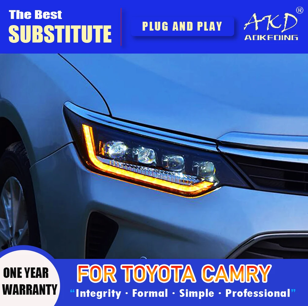 

Фары AKD для Toyota светодиодная фара дальнего света Camry 2015-2017, фары Camry DRL, сигнал поворота, фары дальнего света, объектив проектора Angel Eye