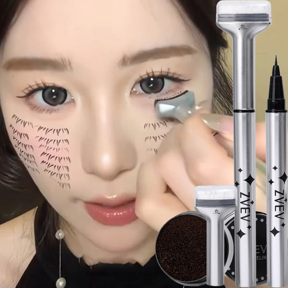 Reusable Eyelash Ink Seal Pen 2 in 1 Lower Eyelash Stamp Tool Fast Dry Black Brown Liquid Eyeliner Pen Natural Simulation Makeup eyeliner pen makeup tools eye makeup tools