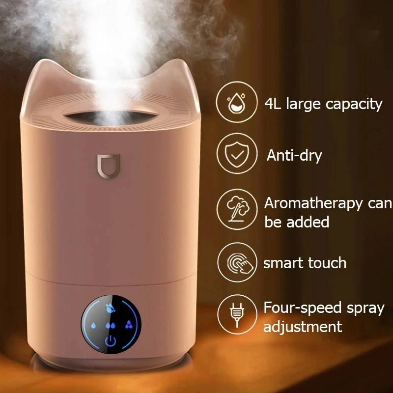 

New 4L Air Humidifier Smart Touch Aroma Diffuser Ultrasonic Cool Mist Maker Fogger Essential Oil Difusor 4 Gears Adjustable