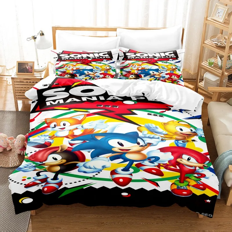 thumbnail image 1 of Juegos de ropa de cama Sonic con funda de almohada, ropa de cama con estampado 3D de Anime Harajuku, ropa de cama para cosplay, tamaño king, funda de edredón, traje de cama, 1 of 5