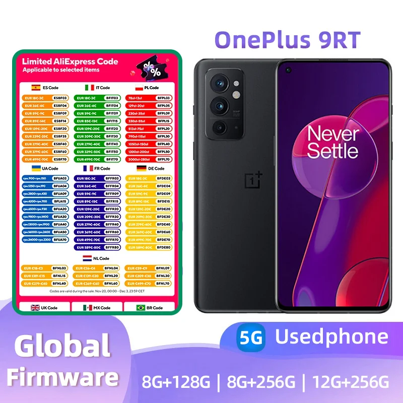 OnePlus 9RT 9R T 5G Global Rom Multi-language 8GB 128GB Snapdagon 888 120Hz 6.62 inches AMOLED 65 Warp Charging used phone