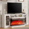 75in 3-Sided Glass Fireplace TV Stand for TVs up to 85", Rustic Media Entertainment Center Console Table 1