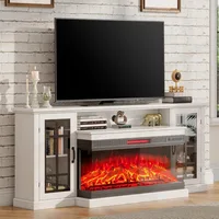 75in 3-Sided Glass Fireplace TV Stand for TVs up to 85", Rustic Media Entertainment Center Console Table 1