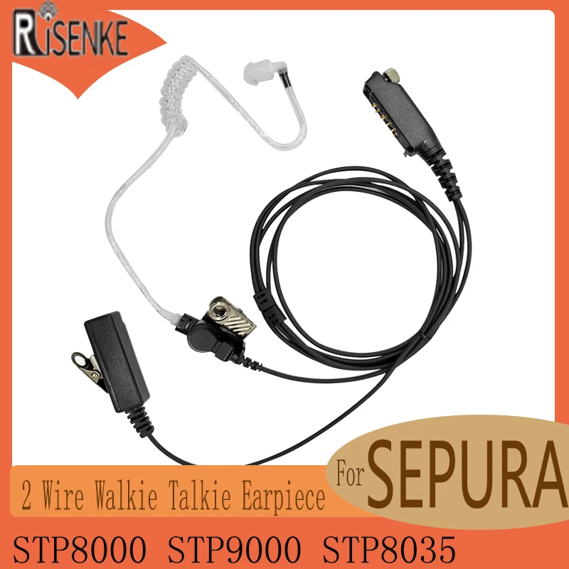 RISENKE Air Acoustic Tube Earpiece with PTT Mic, 2 Wire Walkie Talkie Headset, Compatible for SEPURA STP8000, STP9000, STP8035 risenke radio walkie talkie accessories earpiece headset with ptt for sepura sc21 sbp8000 sep8000 scp8300 stp8030 stp8080 stp920