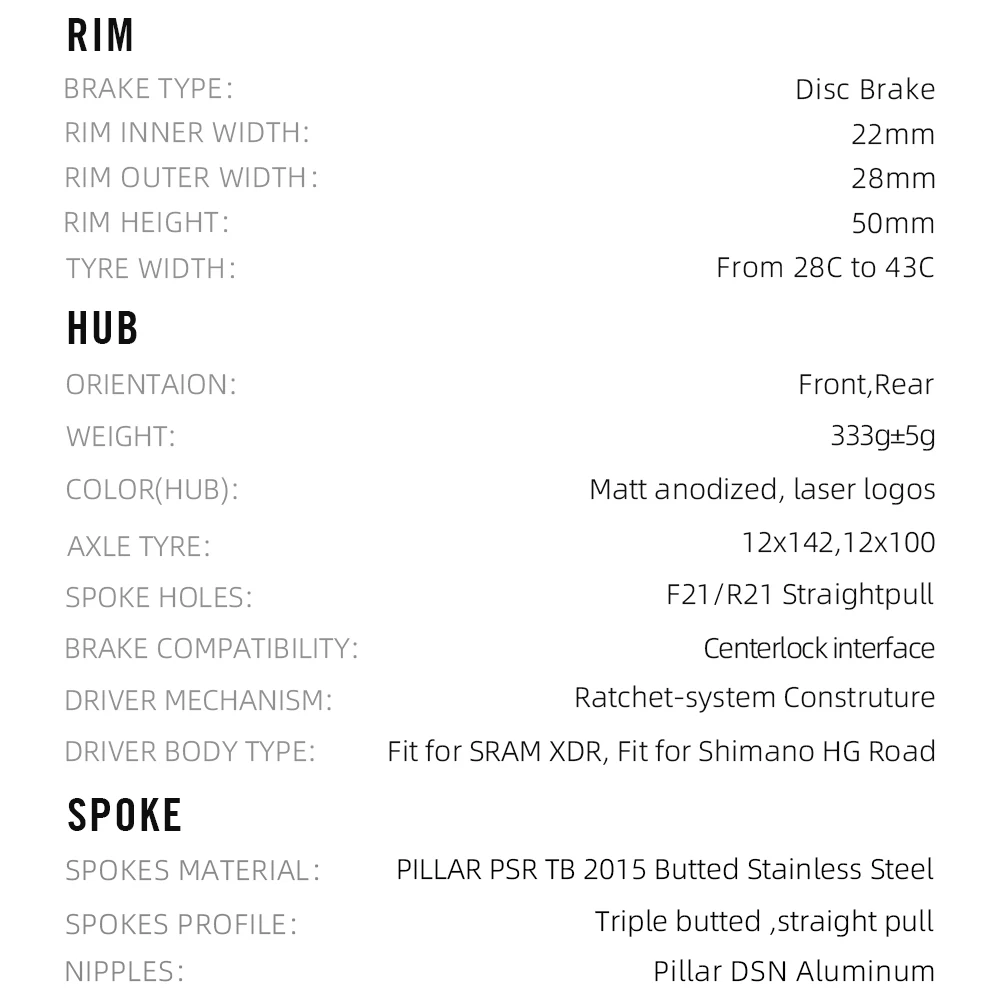 RYET Road Carbon Wheels 50mm Sinusoidal Bicycle Rimsets 22mm Tubeless Clincher Disc Brake 36T Ratchet Hub