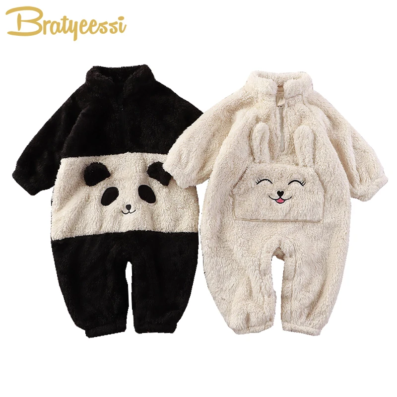 

2023 Winter Baby Jumpsuits Fleece Autumn Kids Romper Cartoon Bunny Bear Soft Warm Newborn Clothes Infant Overalls Toddler Outfit