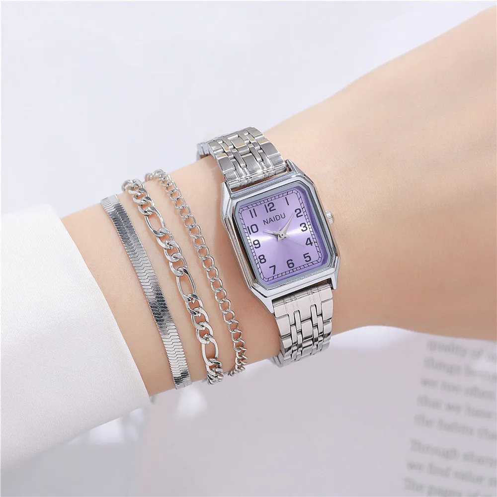 fashion rectangle dial women steel dress watch 2
