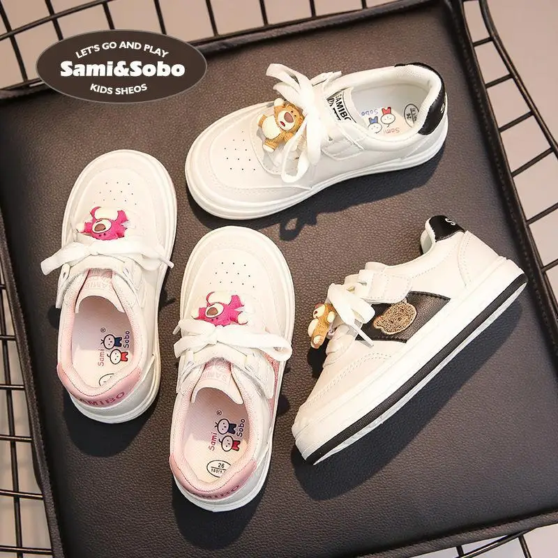 Strawberry Lotso Children's Canvas Shoes Girls 2024 New White Shoes Boys Sports Shoes Primary School Sports Casual Board Shoes