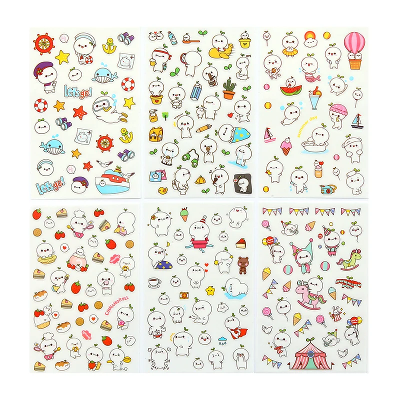 6pcs/lot  Waterproof Cartoon Cute Transparent Diy Decoration Stickers Korea Hand Account Stickers Kawaii Plastic Cup Stickers