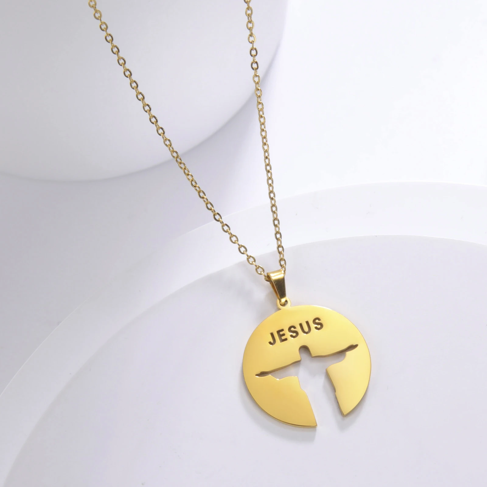 KKjoy Edelstahl-Halskette mit Jesus-Silhouette-Ausschnitt, JESUS-Anhänger-Halskette für Damen und Herren, Schmuckgeschenk, Schutzamulett – Detail 11