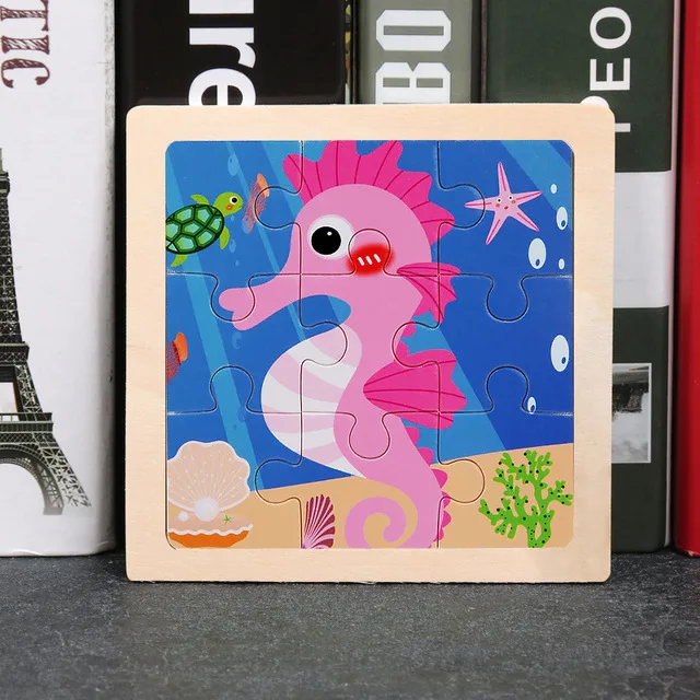 9-Piece Mini Wooden Jigsaw Puzzle Set - Montessori Educational Board Game