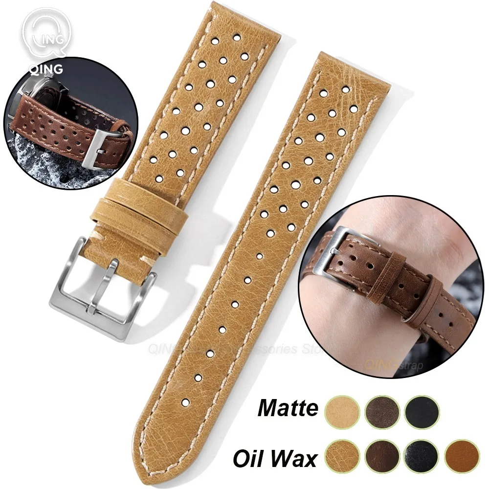 Vintage Genuine Leather Watch Bands - Cowhide Straps, Breathable Bracelet, 18mm, 20mm, 22mm Sizes