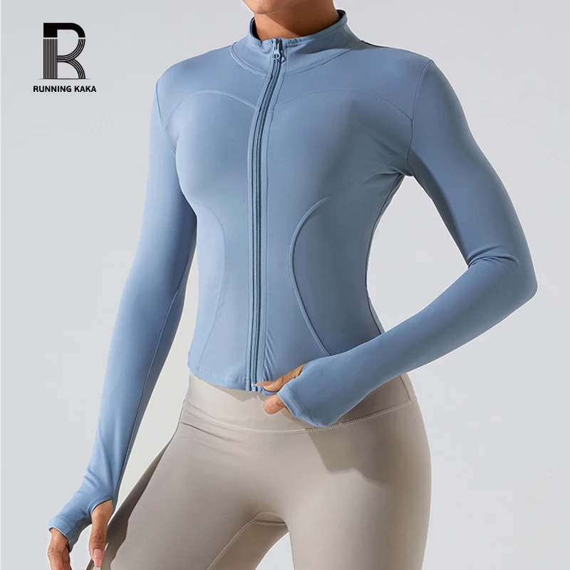 

RUNNING KAKA Woman Standing Collar Work Out Slimming and Quick Dry Tight Fitting Long Sleeved Fitness Suit Yoga Suit