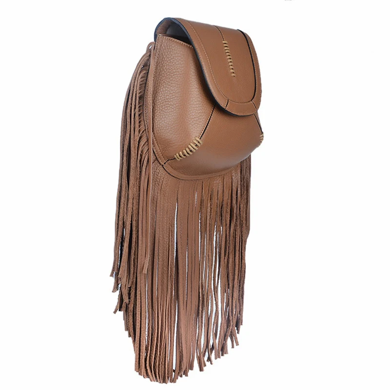 Genuine Leather Women's Handbags casual Purse Ladies tassel Shoulder bag Soft leather Crossbody Bags
