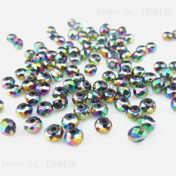 Olive Green Faceted Crystal Glass Rondelle Beads for Jewelry Making - 125pcs, 3x4mm (Multicolor)