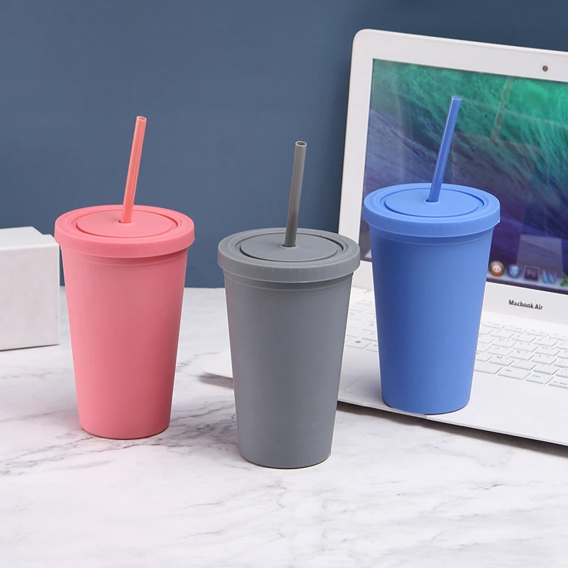 16oz Acrylic Tumbler Water Cup With Lids And Straws Reusable Double Layer  Coffee Mug Portable Matte Mugs Wedding Gifts - Tumblers - AliExpress