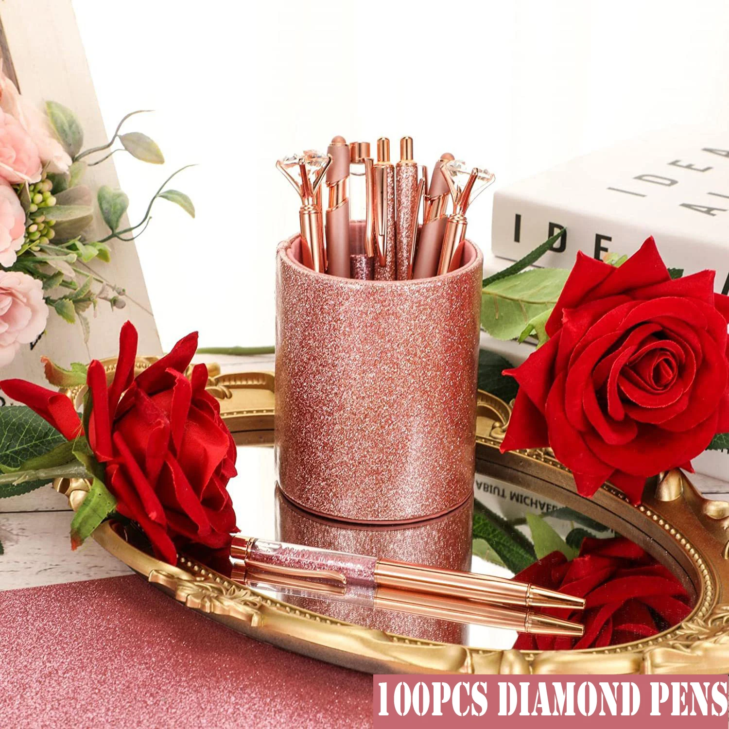 

100Pcs Diamond Pens Big Diamond Retractable Crystal Ballpoint Pens for School Office Supplies Woman Lady Colleagues Girlfriend