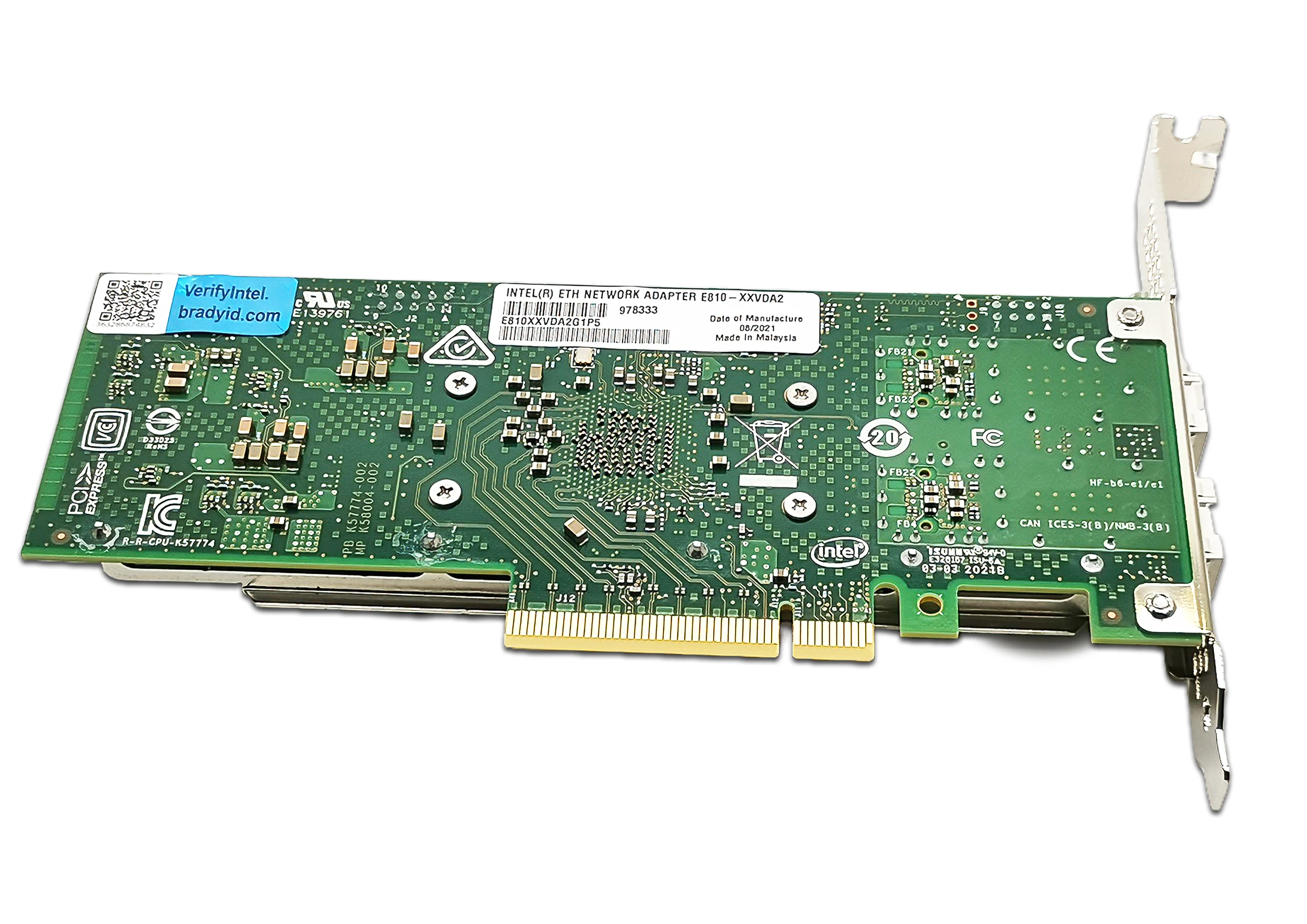 인텔 E810-XXVDA2 이더넷 네트워크 어댑터, 듀얼 SFP28 포트, Pcie 4.0x8, 10, 25G 네트워크 카드 (NIC), 윈도우, 리눅스 지지대, 25GbE