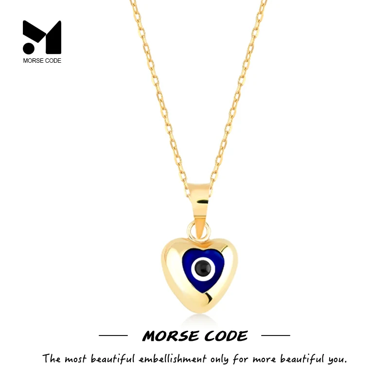 

MC S925 Sterling Silver Blue and Red Enamel Devil's Eye Heart Shape Pendant Clavicle Necklace Chain for Women Girl Jewelry Gifts