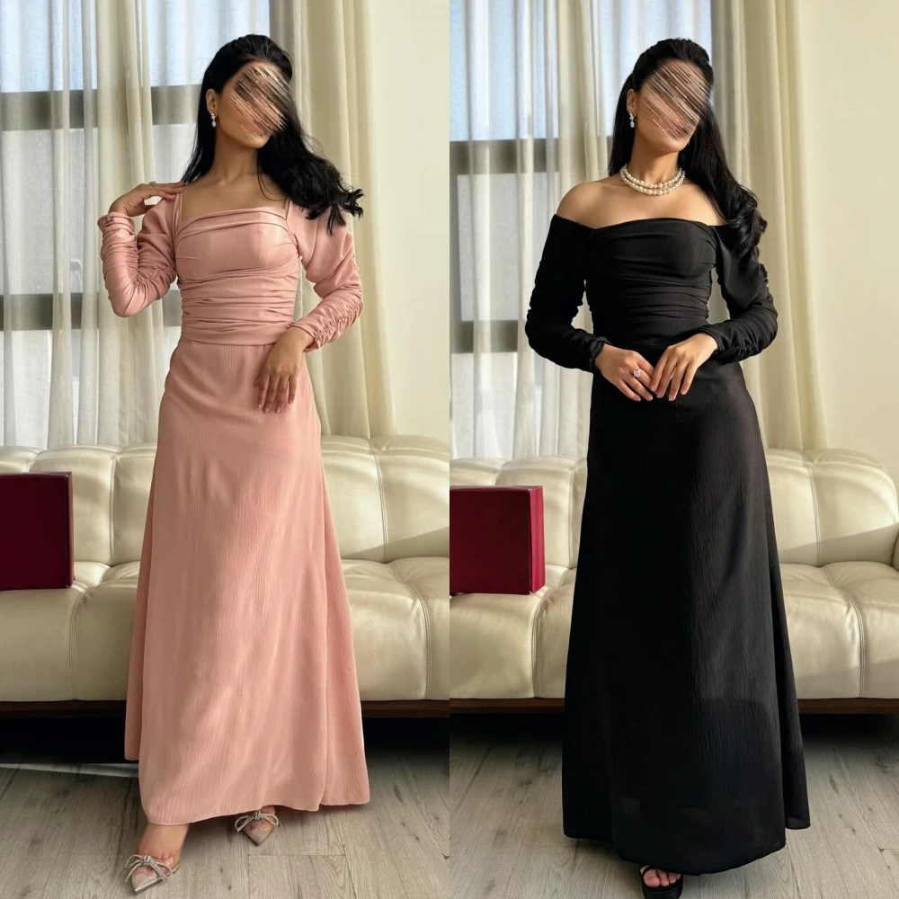 gold long prom dress 2021 off the shoulder long sleeve ball gown satin appliques sweet 16 dresses wedding party dresses g062 Prom Dress Saudi Arabia Satin Draped Pleat Wedding Party A-line Off-the-shoulder Bespoke Occasion Gown Long Sleeve Dresses