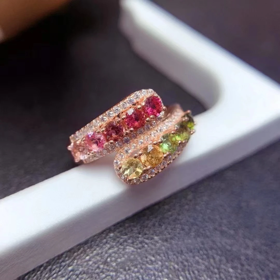 

Natural Tourmaline rings for women silver 925 jewelry luxury gem stones 18k gold plated free shiping items Party Gifts