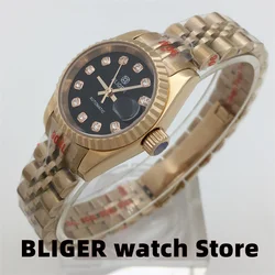 BLLIGER new Women's Watch 26mm rose gold case NH05 automatic movement Diamond index dial Date window sapphire glass Women's Watc