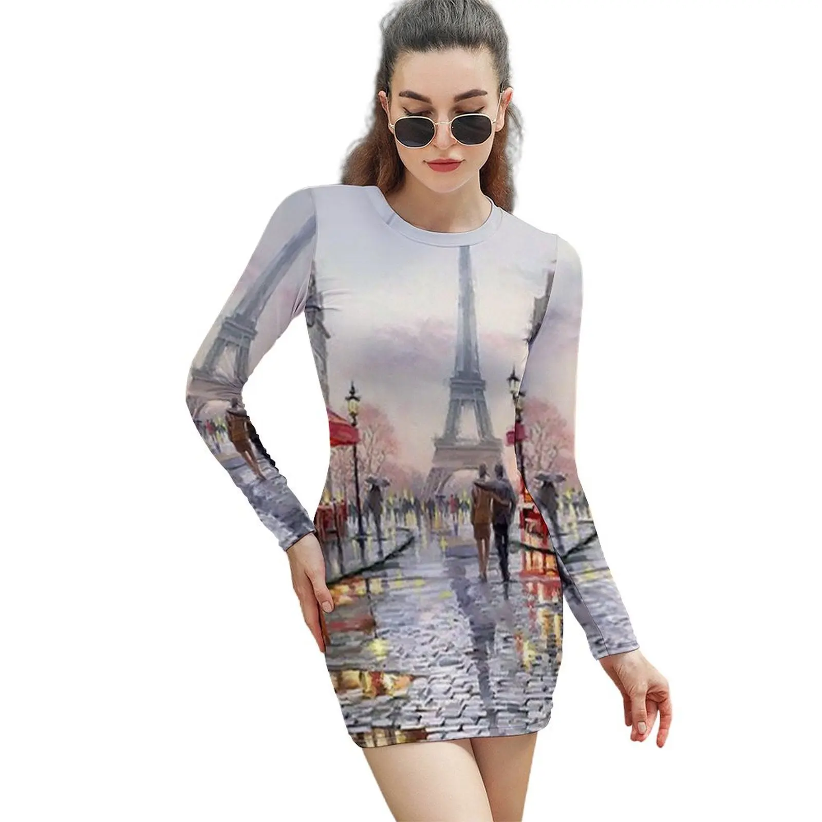 

Paris Landscape Long-Sleeved Sheath Dress prom dress 2024 Dresses gala