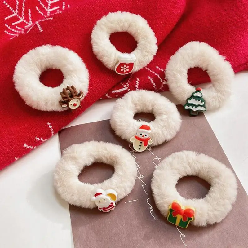 Cute Christmas Fur Hair Rope Winter Warm Soft Hair Scrunchies Women Kids Plush Elastic Rubber Bands Accessories