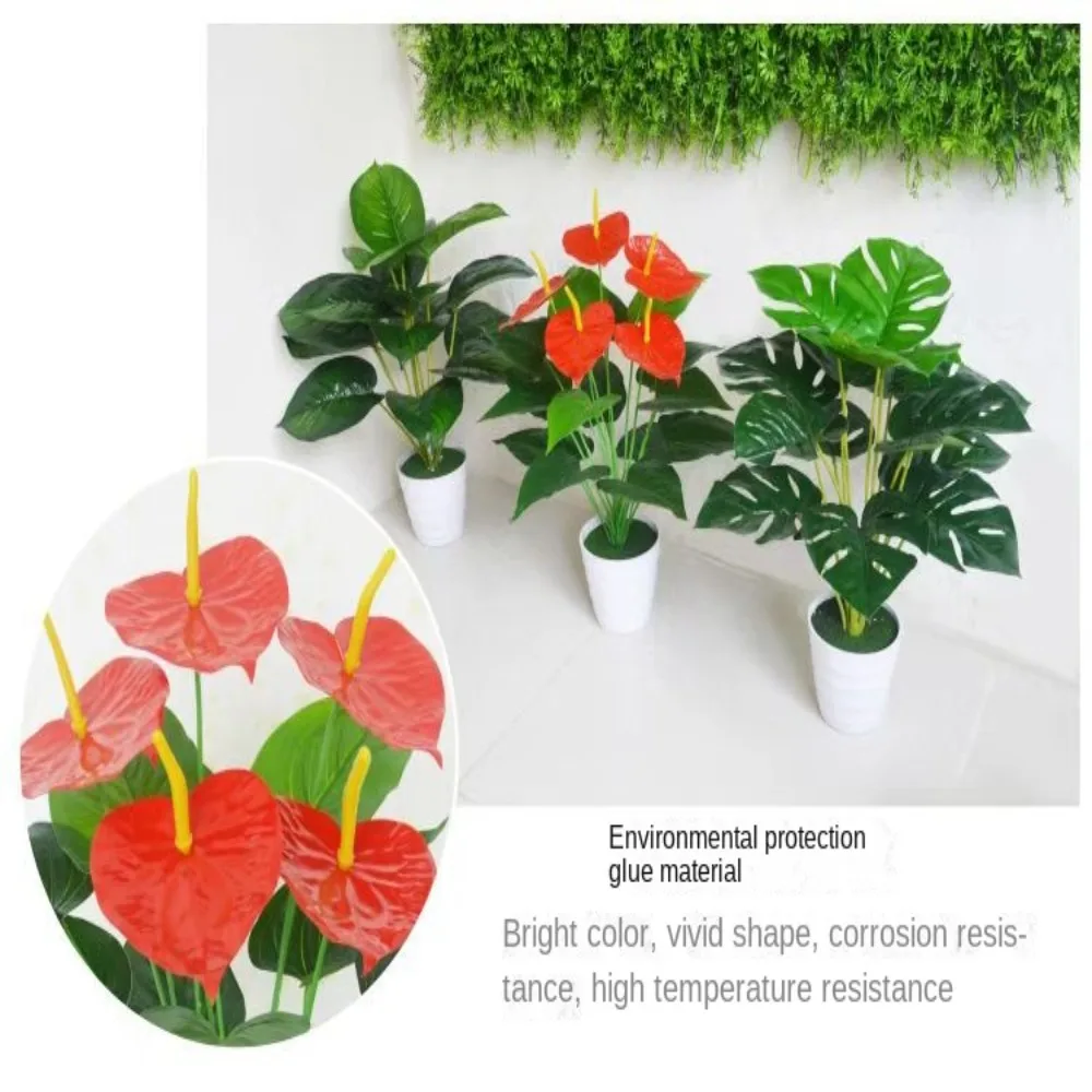 35/50CM Artificial Red Palm New Big Herb Plant Plastic Simulation Anthurium Artificial Palm Fronds Living Room Bedroom Decor
