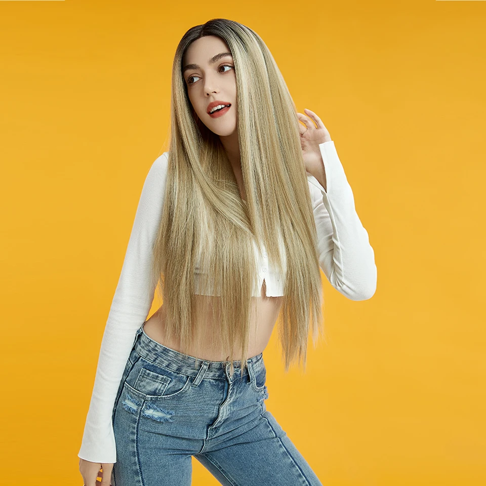 Synthetic Lace Front Wigs For Women Long Straight Lace Wig freedom Hair 32 inch Ombre Blonde RED Highlight Colorful Cosplay Wigs lace front wig,synthetic hair wigs