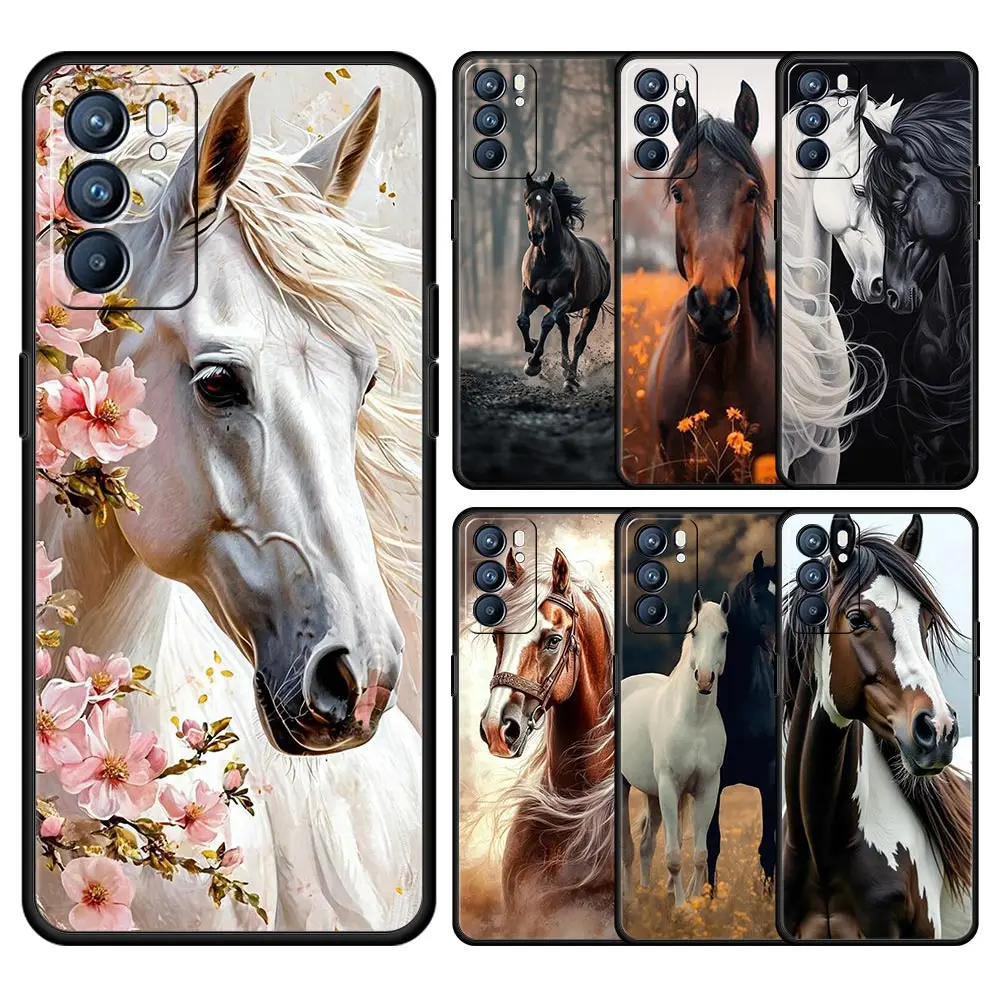 Galloping Horses Design Phone Case - Black and White Cover