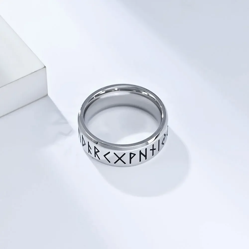 YILUOCD Stainless Steel Viking Runes Ring Nordic Style 24 Runes Powerful Amulets Vintage Odin Norse Couple Jewelry