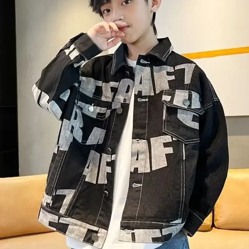 Stylish Loose Boys Denim Jacket Autumn Wear Korean Version Children's Shirt Trendy Middle And Large Children's Jacket