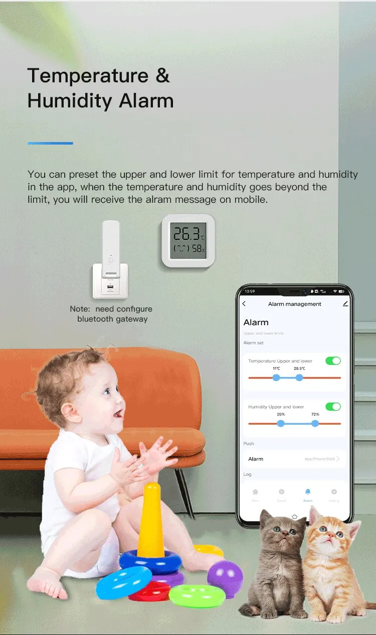 Tuya Smart Bluetooth Temperature and Humidity Sensor BLE Mesh Thermometer  Hygrometer LCD Dispaly with BLE Hub APP Remote Control