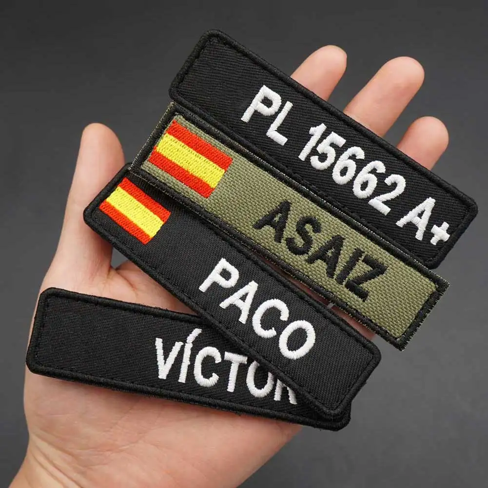 ES Flag Name Tags Patch Embroidered Iron on Hook Backing embroidered patches