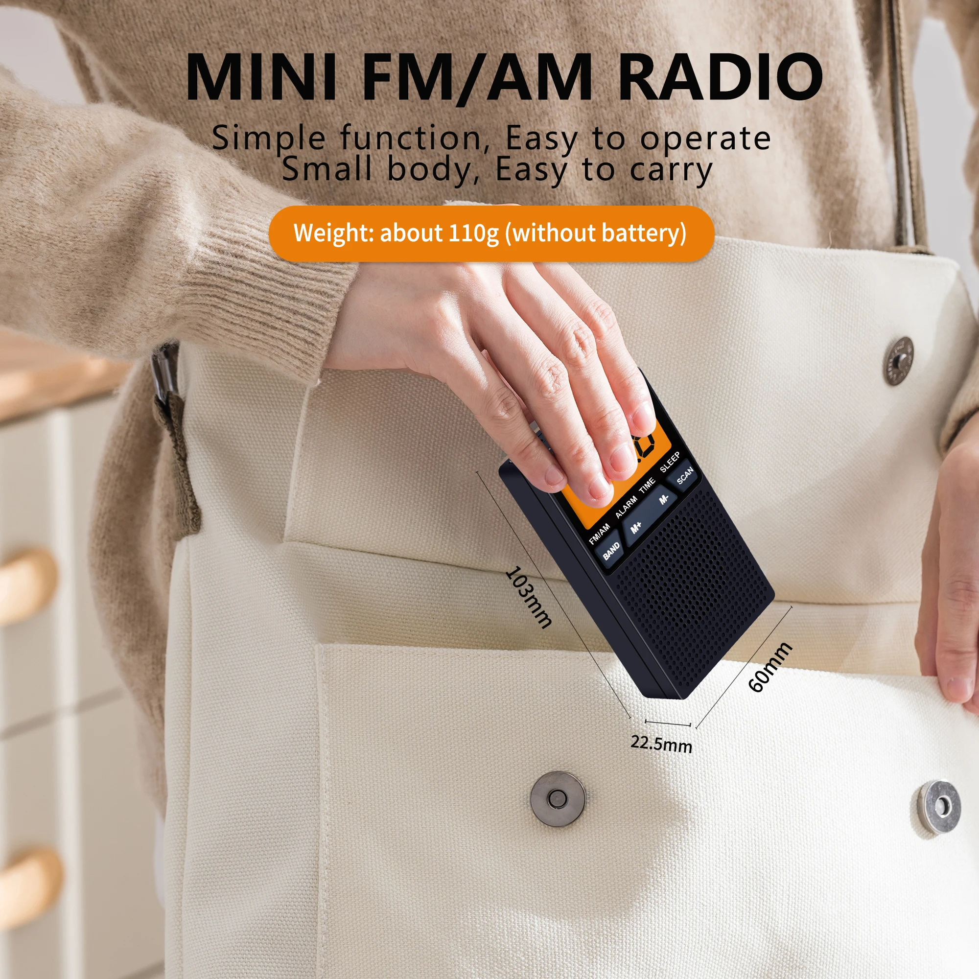 Mini Portable FM AM Radio LCD Display Radios Receiver Built-in Speaker Alarm Clock with 3.5mm Earphone Support Sleep Timer