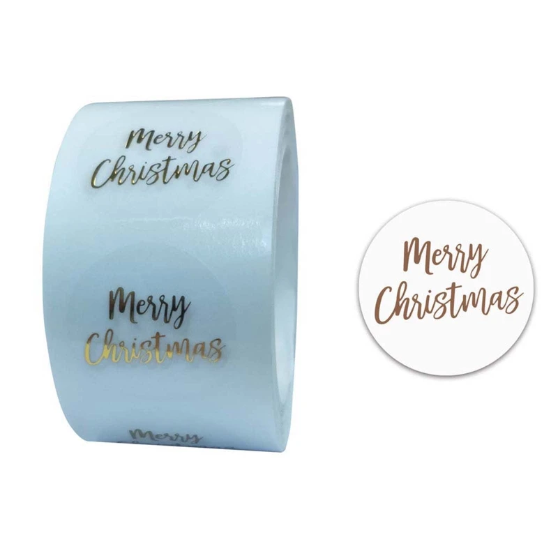 

500 Pieces/Roll Clear Merry Christmas Stickers Round Adhesive Bronzing Tags Label Stickers Thank You Cards Sealing Dropship