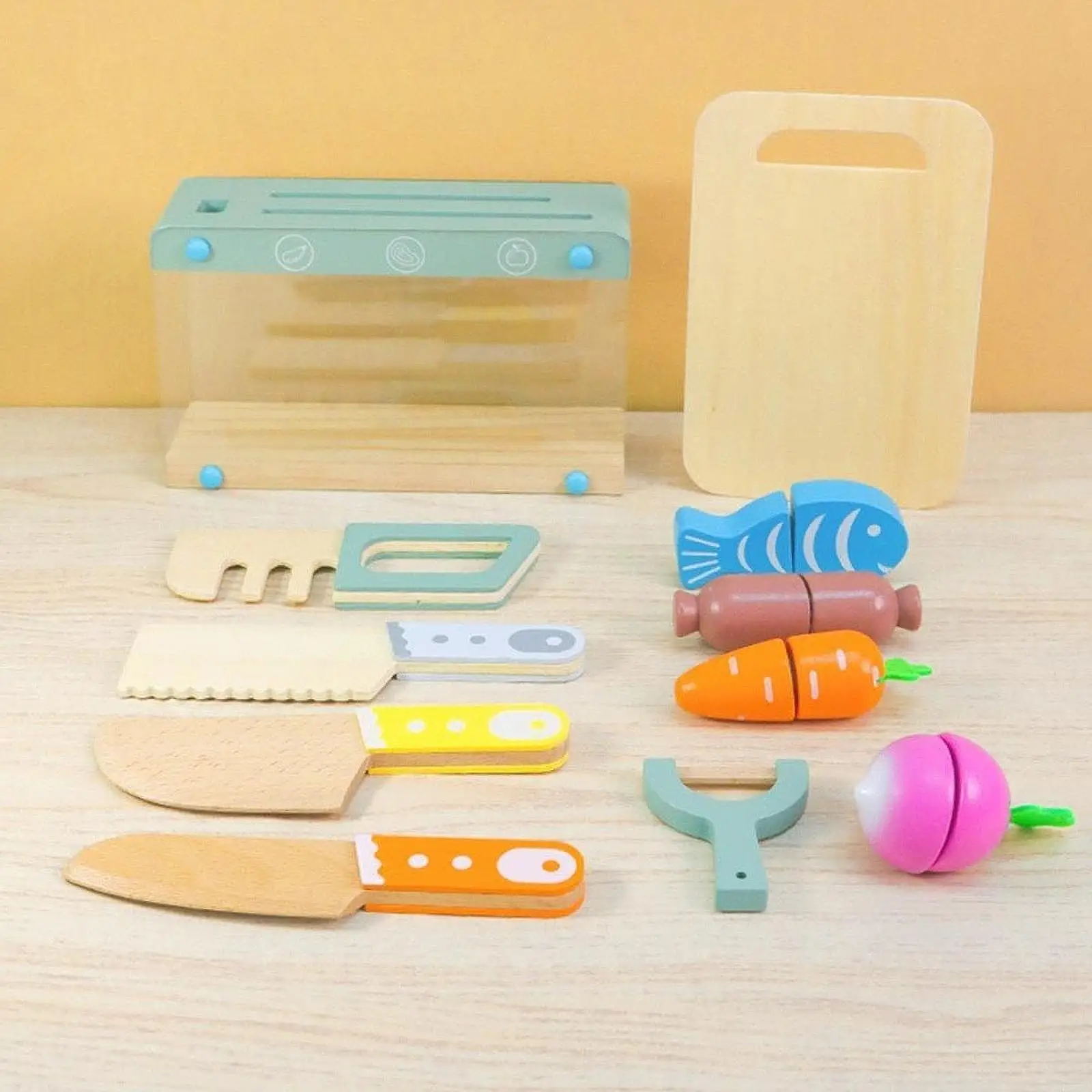 Kids Knife Set Toddlers Kitchen Tools Wood Learning Activity Play Kitchen Toys