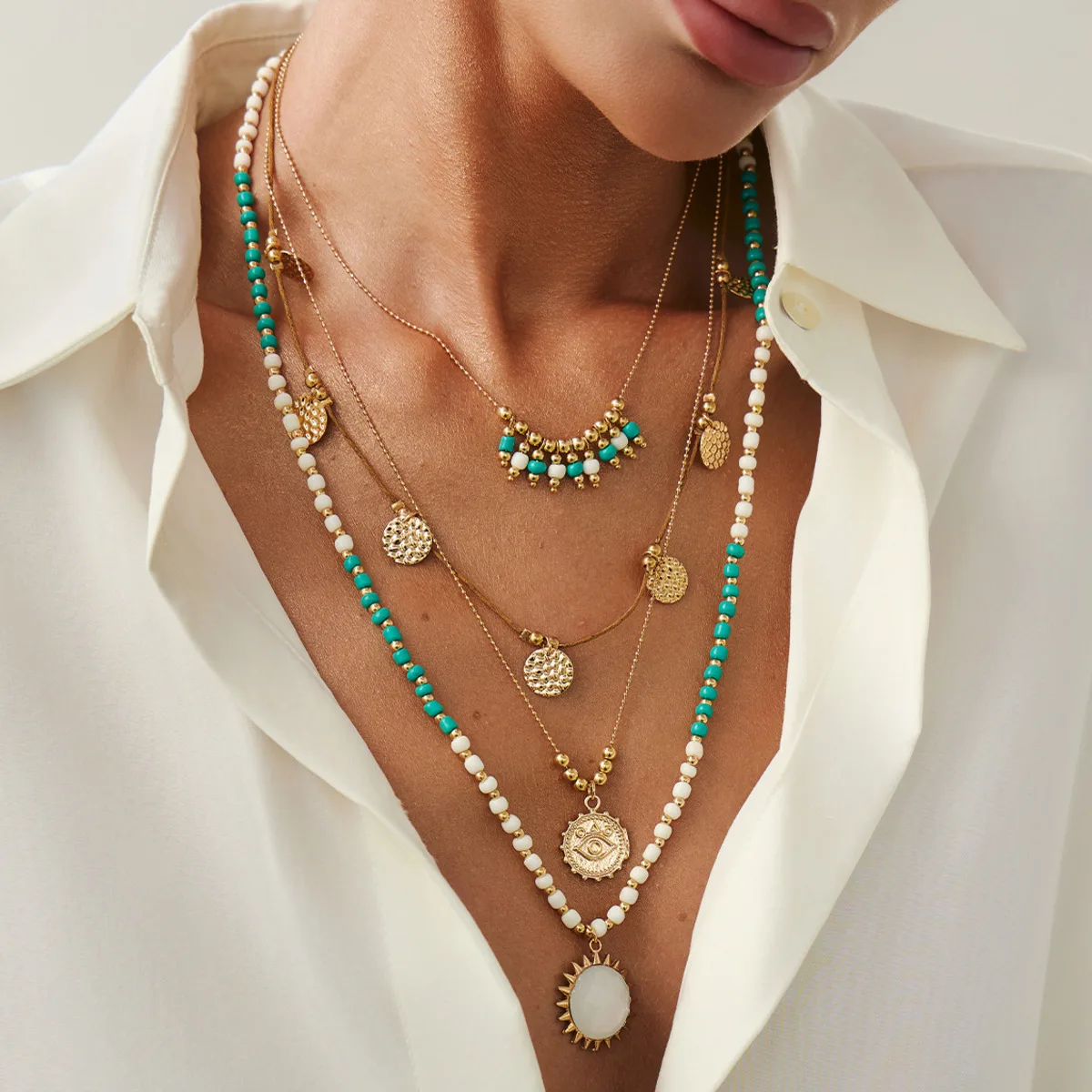 Ingemark Y2K بوهو عملة مستديرة شرابة قلادة المختنق قلادة للنساء Collares خمر الخرز سلسلة الجمالية الرقبة مجوهرات هدية