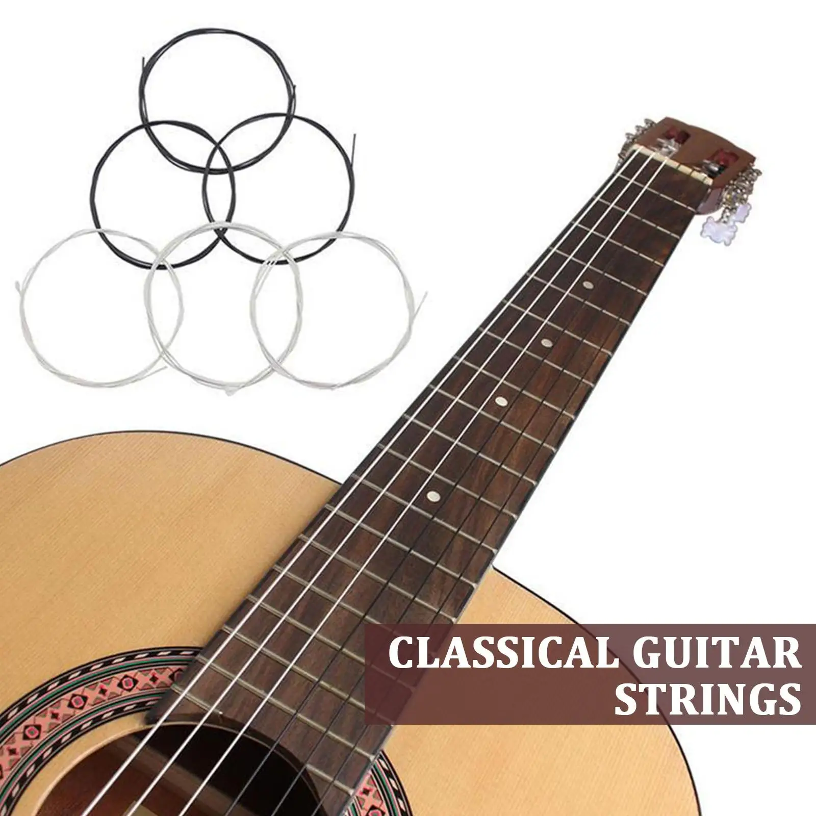 6Pcs Classical Guitar String Set Black Nylon Core Silver-Plated Wound 1st-6th Guitar Strings Guitarra Spare Part