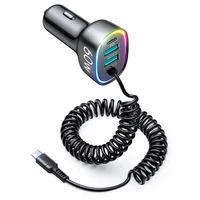 60W Fast Charging Car Charger USB C Car Phone Charger Adapter, 4 Port Fast Charging, 5.3FT Charging Cable Multicolor Night Light - Image 2