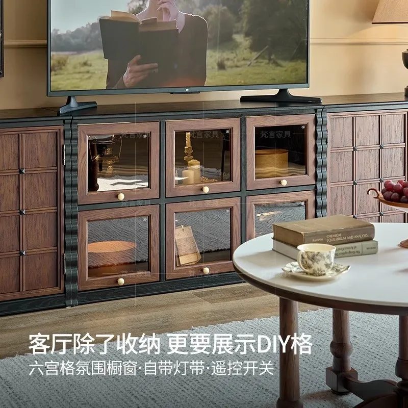 French Display Solid Wood TV Stand Exposed Frame Modular Storage Mid Century Modern Vintage Floor Cabinet Living Room Furniture