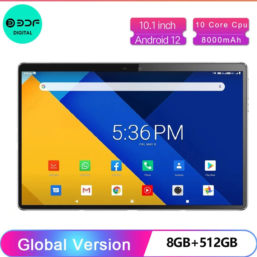 New 5G Pro Tablet Pc 10.1 Inch 8GB RAM 512GB ROM 2000x1200 Tablets 10 Core Google Play 4G LTE Phone Call Android 12 WiFi 8000mAh tablet pad 5pro google play android 10 1 12gb ram 512gb rom 8 inch factory 16mp 32mp mtk6797 sales 8000mah плоский 12 core pc