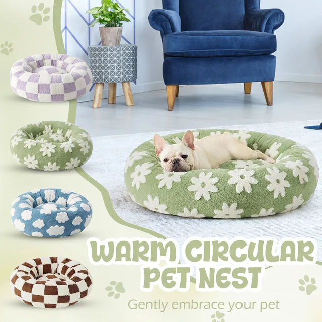 Cute Dog Bed for Small Dogs, Washable Puppy Beds,Cozy Round Orthopedic Pet Sofa with Jacquard Shaggy Plush and Anti Slip Bottom 2